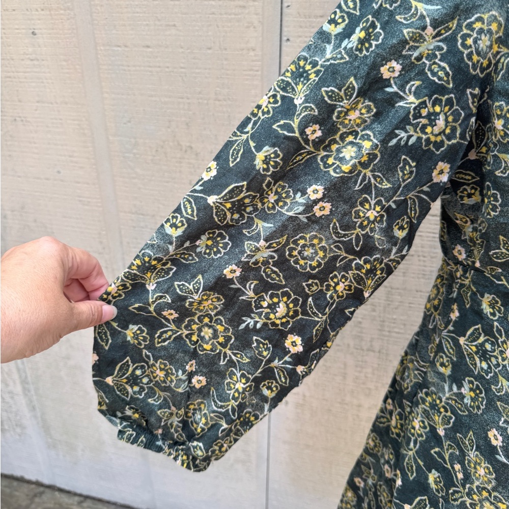 J. Crew Green Floral Boho Mini Dress w Sweetheart Neckline - Picture 5 of 10